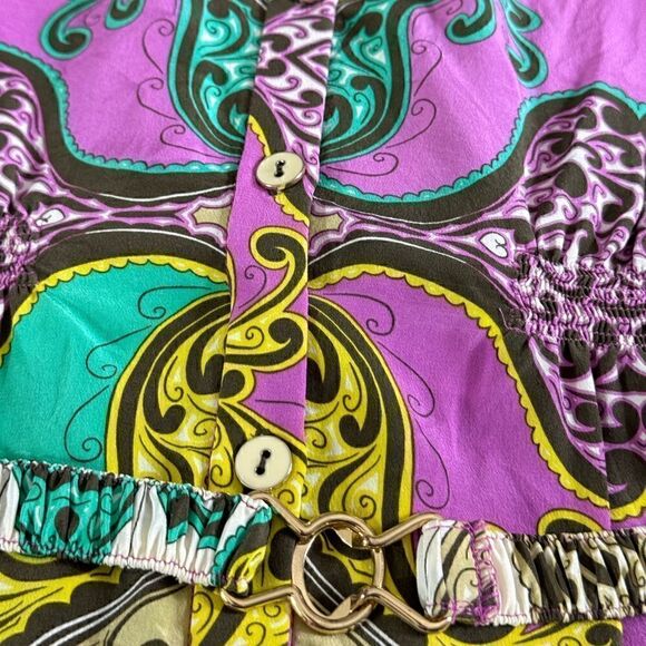 Yoana Baraschi Dress Womens Size 4 Silk Paisley satin Belted Button up Mini - Picture 8 of 14